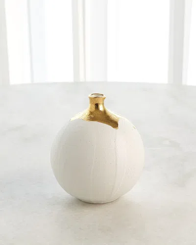 Global Views Small Golden Dipped Crackled Sphere Vase In White