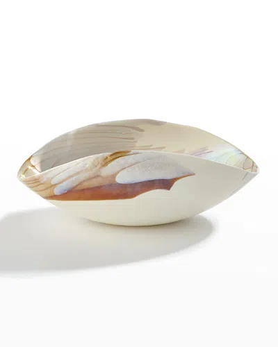 Global Views Small Oval Bowl, Ivory/amber In White