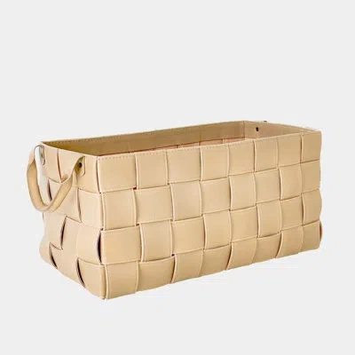 Global Views Soft Woven Leather Basket In Beige