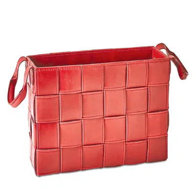 Global Views Soft Woven Leather Basket In Deep Red, Small