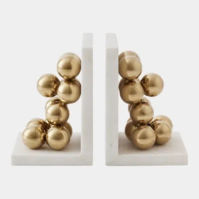 Global Views Sphere Bookends-brass In Gold