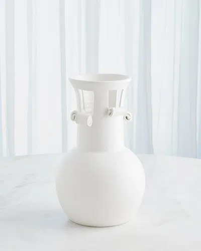 Global Views Spiral Handle Vase, Squat 12" In White