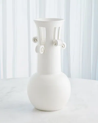 Global Views Spiral Handle Vase, Tall 16" In White