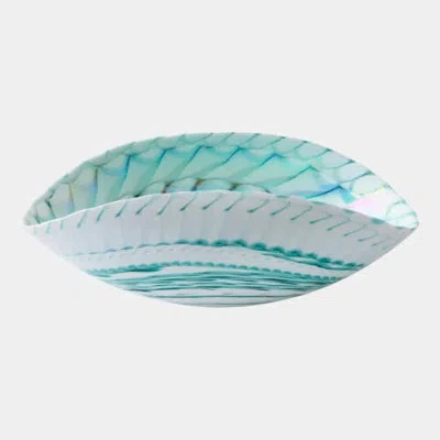 Global Views Spiral Threads Folded Bowl-turquoise 6"h X 10"w X 16"d Decorative Bowl In Blue