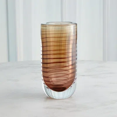 Global Views Spiraled 11.75" Glass Table Vase In Amber,clear