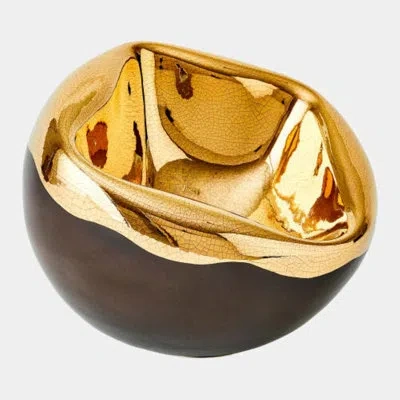 Global Views Squished Bowl-gold Crackle 4"h X 6"w X 6"d Decorative Bowl