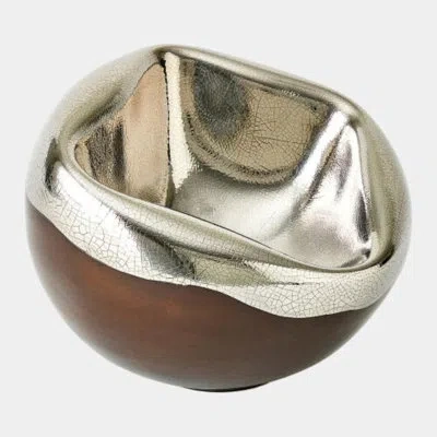 Global Views Squished Bowl-platinum Crackle 4"h X 6"w X 6"d Decorative Bowl In Silver