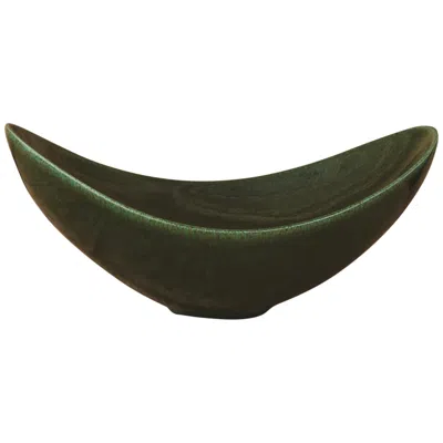 Global Views Swoop 20" Wide Modern Ceramic Bowl With Emerald Green Glaze