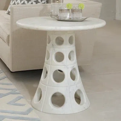 Global Views Taper Circle Side Table In White