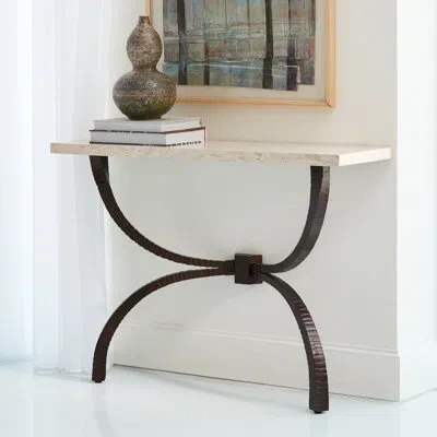 Global Views Teton Console-bronze W/travertine Top