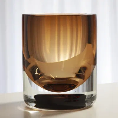 Global Views Thick Cylinder Vase-amber Tobacco In Brown