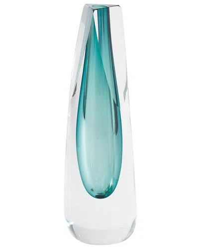 Global Views Triangle Cut Glass Vase In Blue