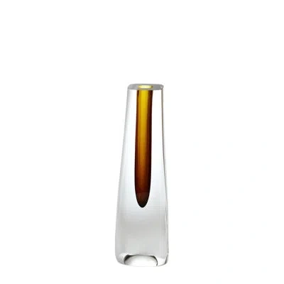 Global Views Triangle Cut Glass Vase-amber