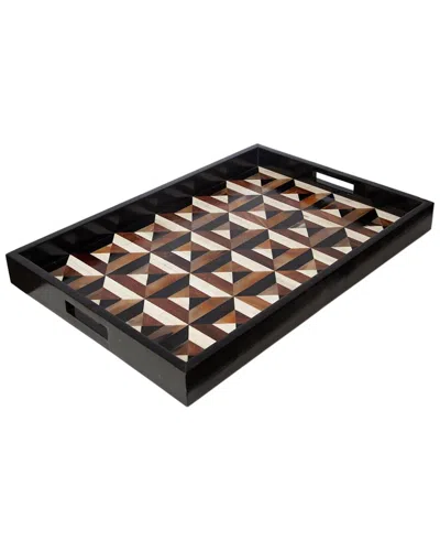 Global Views Triangle Marquetry Tray In White