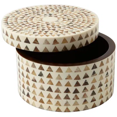Global Views Triangle Stripe Natural White And Brown 6 1/4"w Round Box