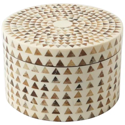 Global Views Triangle Stripe Natural White And Brown 8 1/4"w Round Box