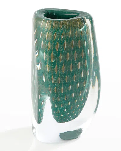 Global Views Triangular Bubbled Vase In Green