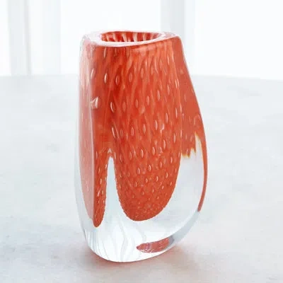 Global Views Triangular Bubbled Vase-orange In Orange,white