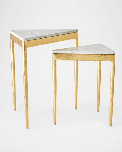 Global Views Triangular Gold Leaf Nesting Tables, Set Of 2