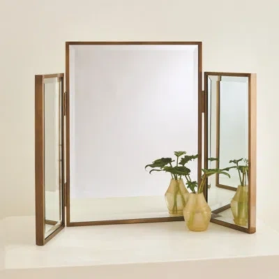 Global Views Tri-fold Vanity Mirror-antique Brass In Brown