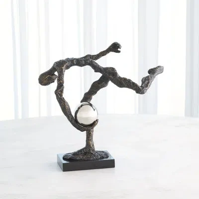 Global Views Tripped Up Sculpture-bronze W/nickel Sphere In Black;brown;gray