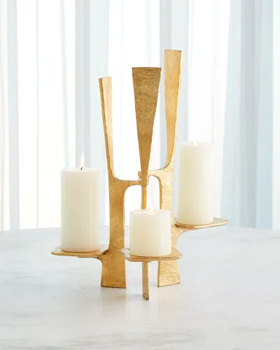 Global Views Triune Candleholder In Gold
