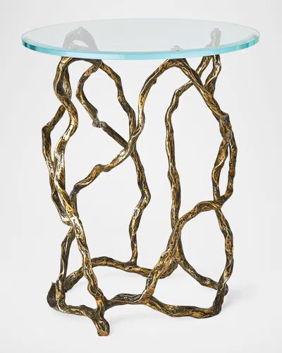 Global Views Twistwood Accent Table In Antique Brass