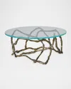Global Views Twistwood Cocktail Table In Antique Brass