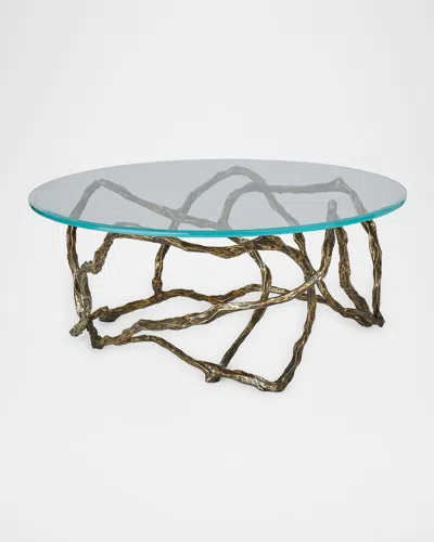 Global Views Twistwood Cocktail Table In Antique Brass