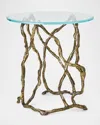 Global Views Twistwood Side Table In Antique Brass