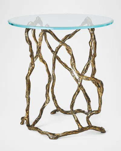Global Views Twistwood Side Table In Antique Brass