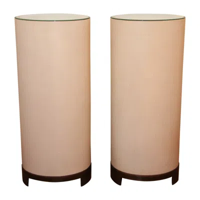Pre-owned Global Views Vintage Ellipse Pedestals By  In Antique Brass & Linen In Brown