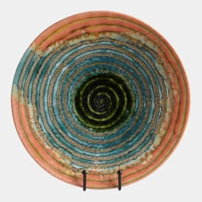 Global Views Watercolor Ringed Charger 3"h X 20"w X 20"d Plate/stand In Orange;blue