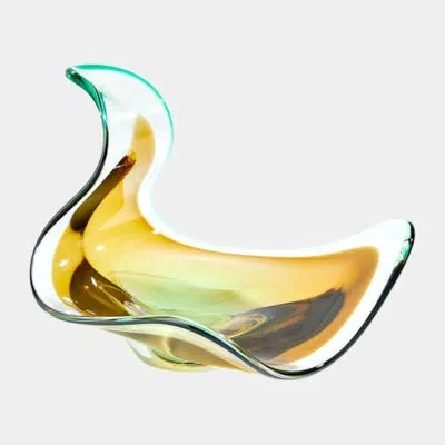 Global Views Wave Bowl-amber/green 9"h X 10"w X 13"d Decorative Bowl In Yellow