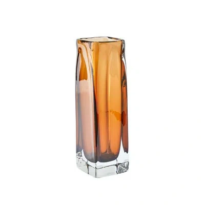 Global Views Wide Square Tower Vase-dark Amber