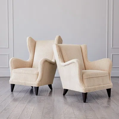 Global Views Wing Chair-wide Wale Corduroy In Ivory