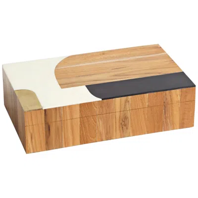 Global Views Wooden Inlaid 12" Wide Black And Ivory Decorative Box In Brown