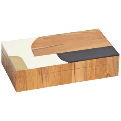 Global Views Wooden Inlaid 9" Wide Black And Ivory Decorative Box In Brown