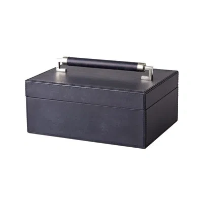 Global Views Wrapped Leather Handle Decorative Box In Blue