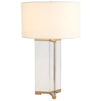 Global Views Y Antique Brass And Clear Crystal Table Lamp In White