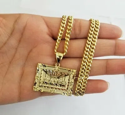 Pre-owned Globalwatches10 10k Last Supper Charm With Real Gold Miami Cuban Chain 24inch 5mm 10kt Gold Set