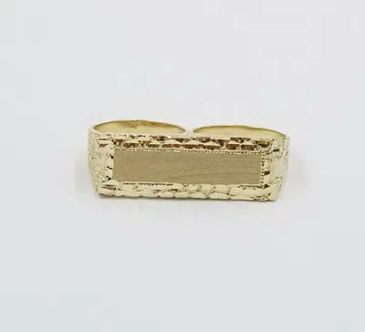 Pre-owned Globalwatches10 10k Men Yellow Gold Two Finger Id Nugget Ring Diamond Cut Double Finger Real