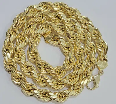 Pre-owned Globalwatches10 10k Solid Gold Rope Chain Mens Necklace 10mm Length 22" 24" 26" 28 Inch Heavy
