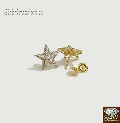 Pre-owned Globalwatches10 10k Yellow Gold Diamond Earring Star Shaped Stud Earring ,screw-back,unisex Real In White