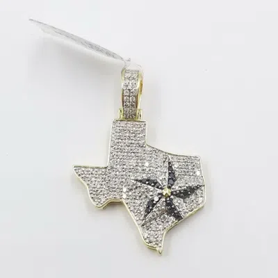 Pre-owned Globalwatches10 10k Yellow Gold Diamond Lone Star Over Texas Map Charm Pendant 1.5"