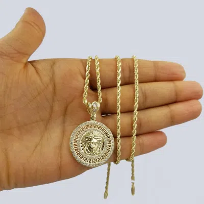 Pre-owned Globalwatches10 10k Yellow Gold "m" Head Charm Pendent Rope Chain 2.5mm 20 22 24 Men's Womens