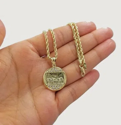 Pre-owned Globalwatches10 Last Supper Charm Pendant 10kt Rope Chain Necklace Set 20" 2.5mm Real 10k Gold