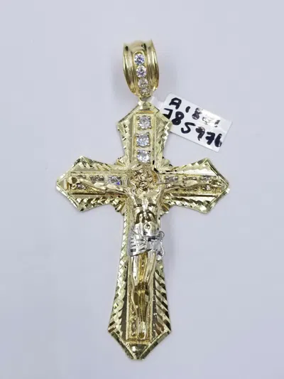 Pre-owned Globalwatches10 Men 10k Real Yellow Gold Rope Chain 26" Crucifix Cross Charm Diamond Cut Set