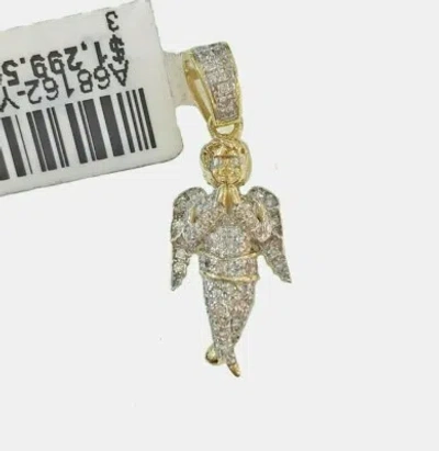 Pre-owned Globalwatches10 Praying Angel Charm 10k Gold Men Praying Angel Charm Pendant Genuine Diamonds In Yellow