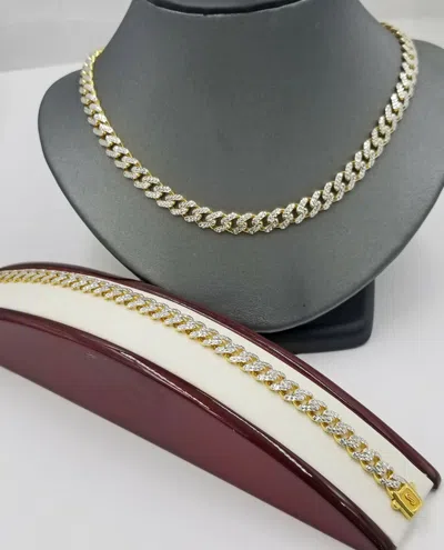 Pre-owned Globalwatches10 Real 10k Gold Cuban Link Royal 7mm Monaco Chain Bracelet Set Diamond Cut In 8" Bracelet